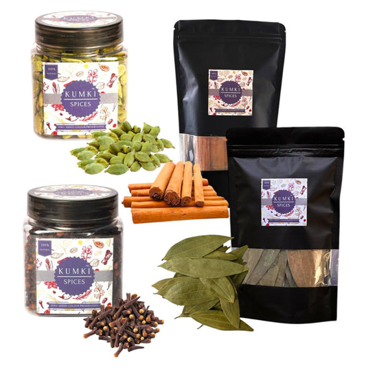 Combo of 4 - Green Cardamom, Whole Cloves, Ceylon Cinnamon Quills, Bay Leaf, 350g