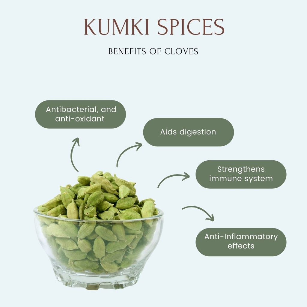 Kumki Spices - Combo Pack of Whole Kerala spices, 100g each of Idukki 8mm Bold whole Green Cardamom, Premium Export Quality whole Cloves, True Ceylon Cinnamon Quill and aromatic Bay leaf 50g, Monthly Combo Pack of 4 Kerala Dry Spices