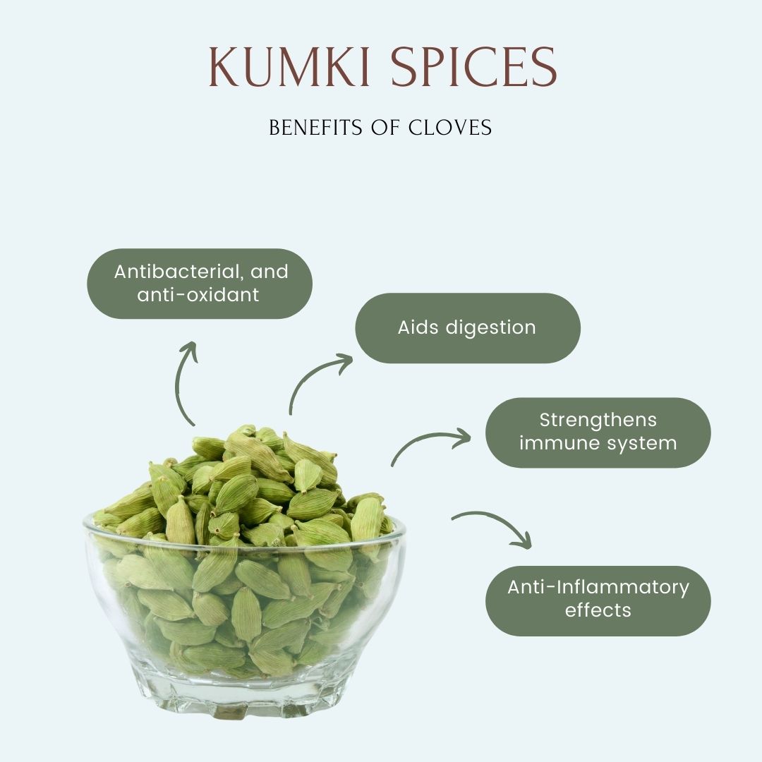 Kumki Spices - Combo Pack of Whole Kerala spices, 100g each of Idukki 8mm Bold whole Green Cardamom, Premium Export Quality whole Cloves, True Ceylon Cinnamon Quill and aromatic Bay leaf 50g, Monthly Combo Pack of 4 Kerala Dry Spices