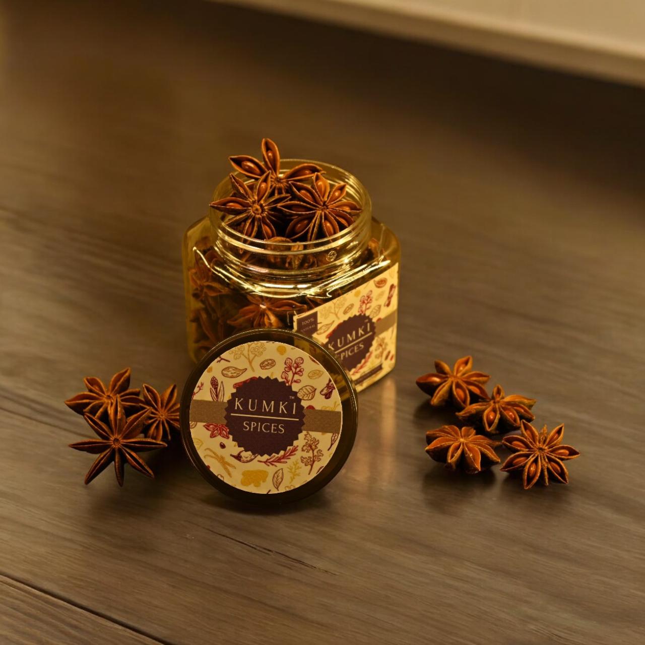 Kumki Spices - Combo, Star Anise+Bayleaf, (Pack of 2, 50gm each spice), Premium Export Quality, Chakri phool, Tej patta, Badhiyan phool, Annasippoo, Anasppu, Nakshatra Moggu, Brinji Leaf, Biriyani ela, Malabar leaf,
