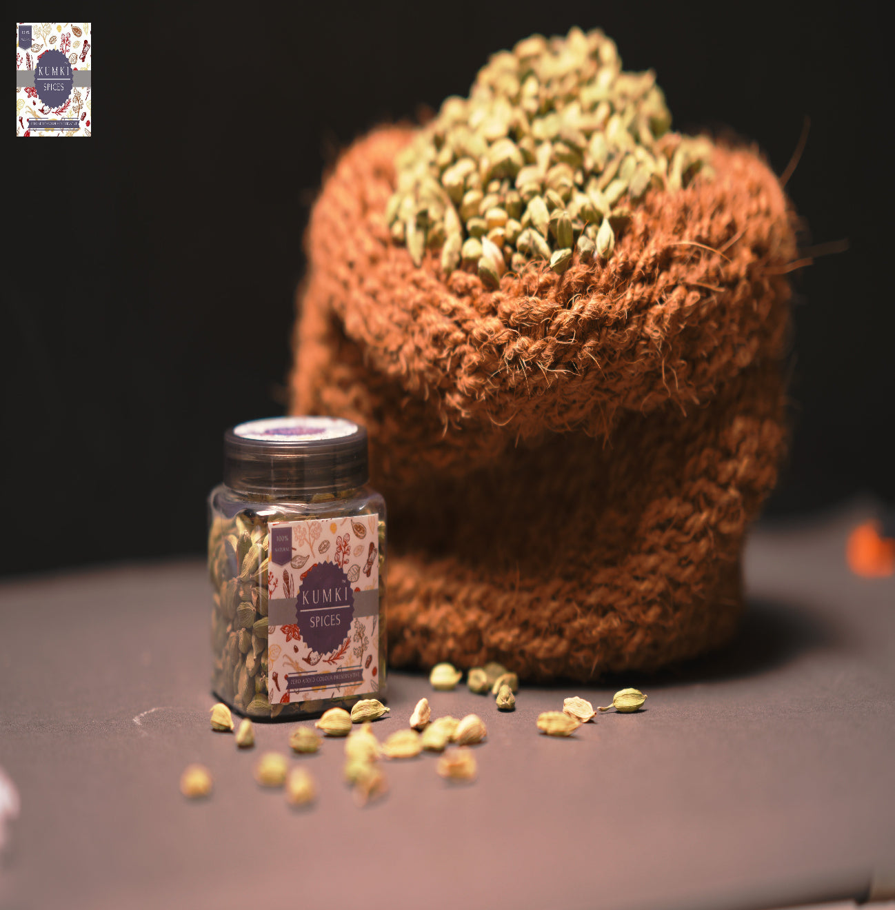 8+mm Idukki Whole Green Cardamom - Export Quality, 100g