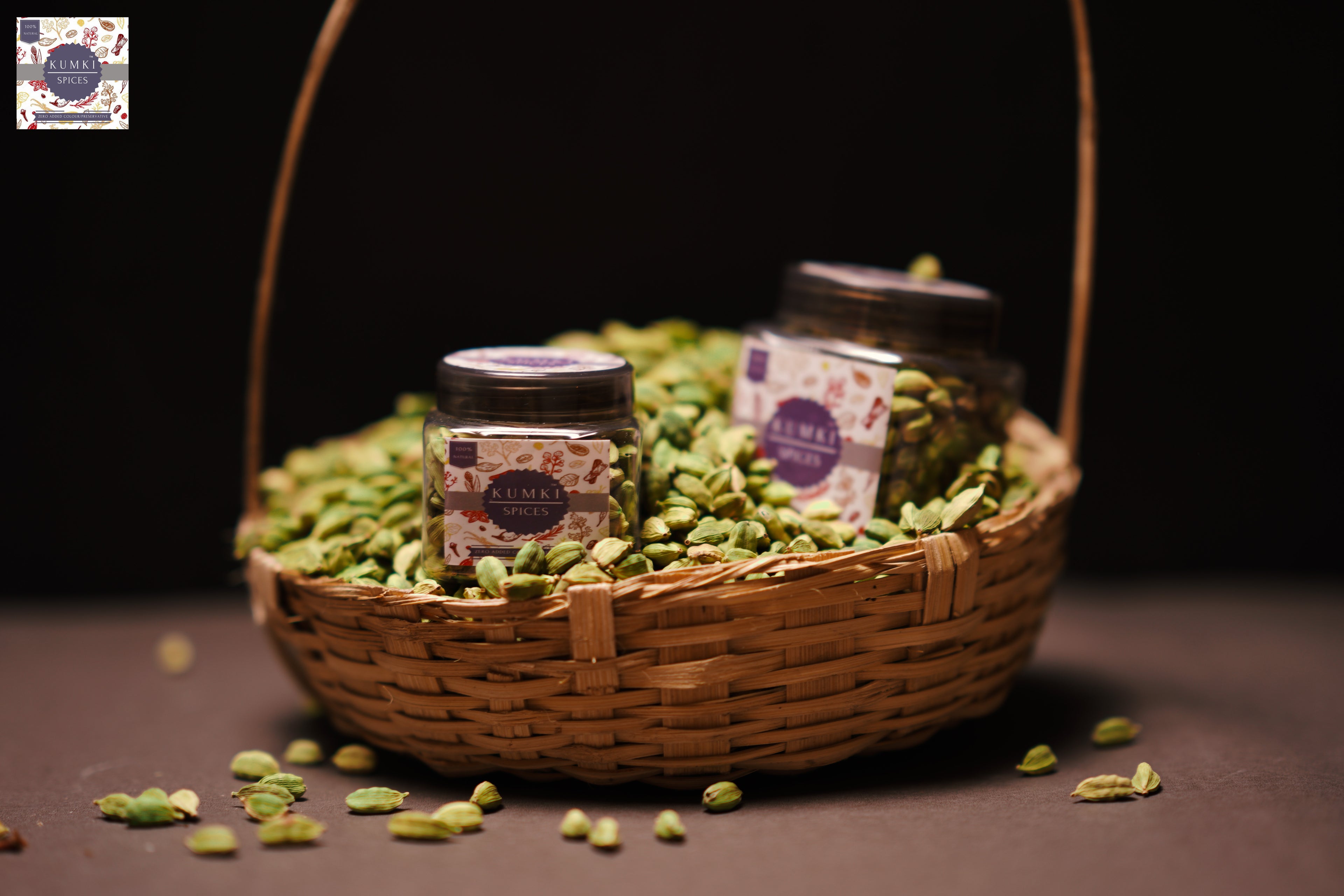 Kumki Spices 8+mm Idukki Whole Green Cardamom, 100g Aromatic Sabut True Idukki Cardamom pods, Elakka, Premium Export quality, Hari Ilaichi, Chhoti Ilaichi, Kerala Whole spices