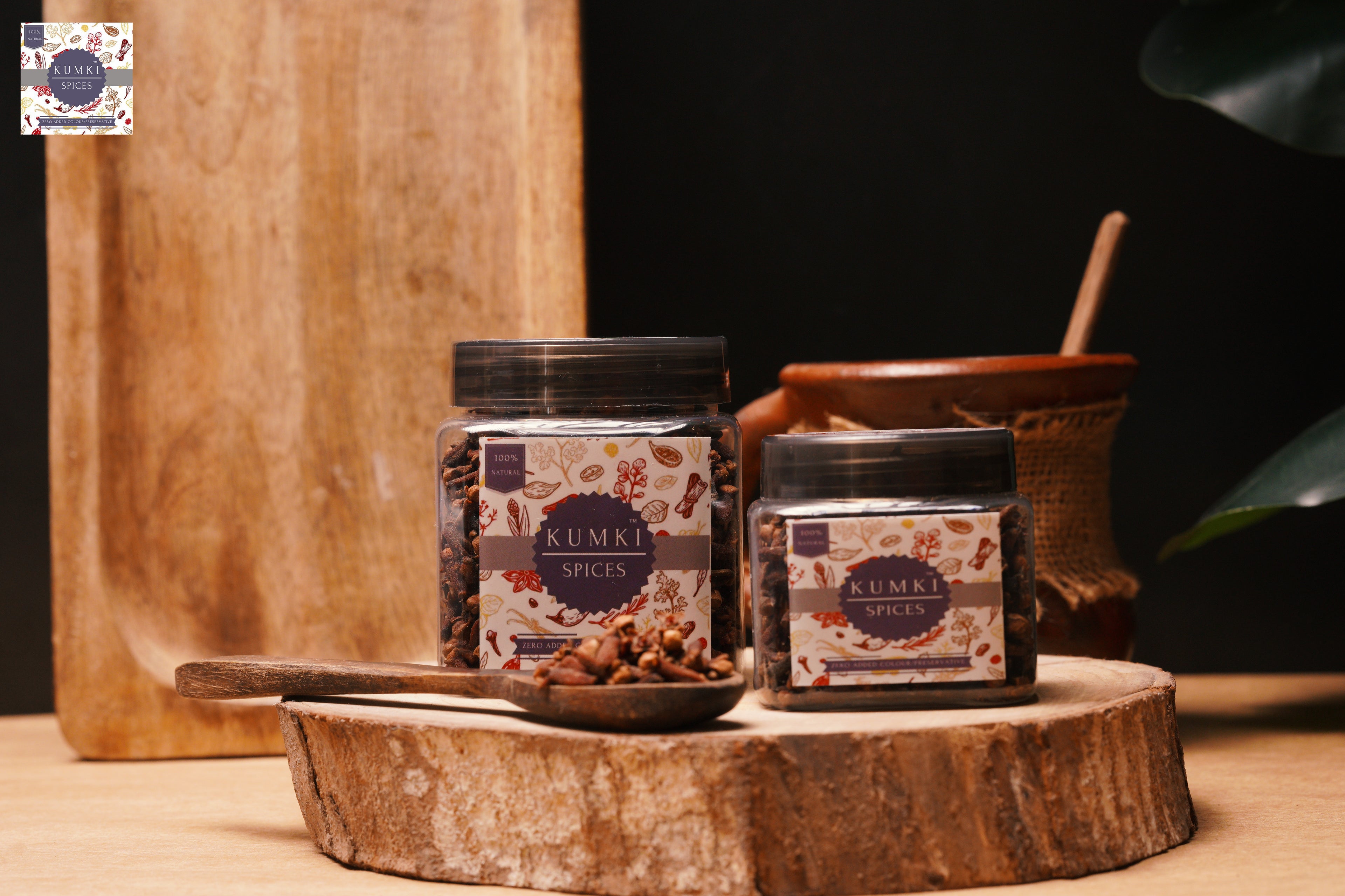 Kumki Spices - Combo Pack of Whole Kerala spices, 100g each of Idukki 8mm Bold whole Green Cardamom, Premium Export Quality whole Cloves, True Ceylon Cinnamon Quill and aromatic Bay leaf 50g, Monthly Combo Pack of 4 Kerala Dry Spices